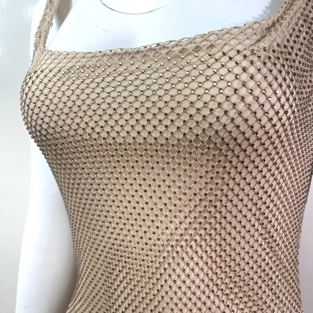 NWT Rhinestone Net Glitter Sparkly Party Club Rave Bling Low Back Maxi Dress - Picture 10 of 17